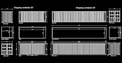 Contenedores maritimos en AutoCAD dwg ​20 Y 40 Pies CAD blocks en planta y alzado 2d