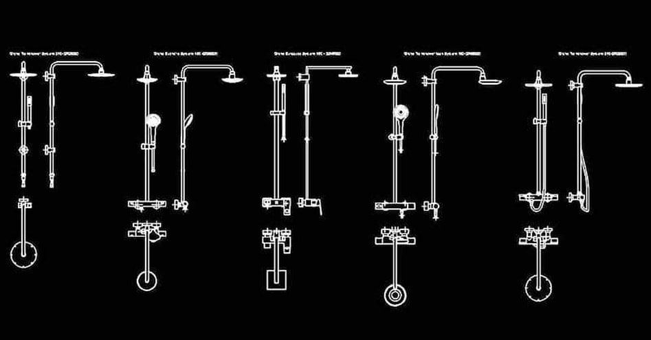 Bloques AutoCAD duchas para baños en planta y alzado​ CAD blocks