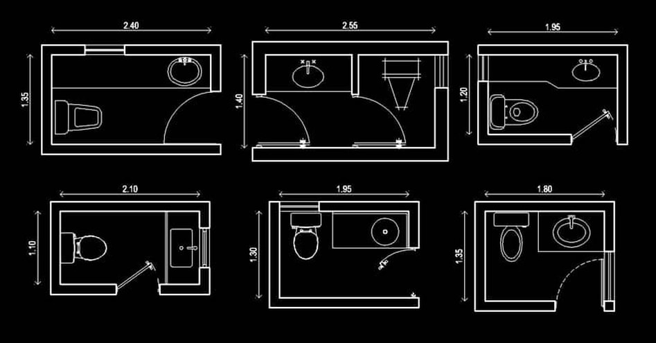Bloques AutoCAD diseños de baños de visitas en planta dwg CAD blocks