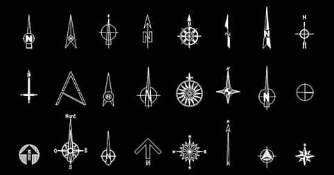 24 Bloques símbolos de nortes en AutoCAD CAD Blocks dwg 2D