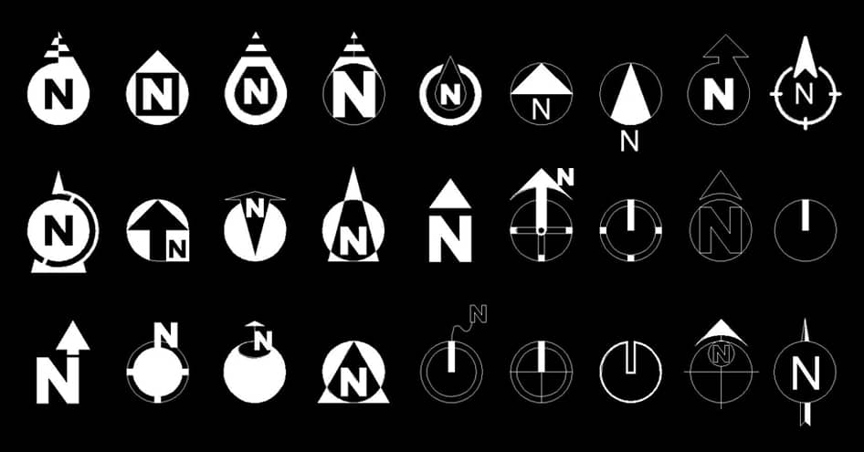 27 Bloques de símbolos de norte en AutoCAD CAD Blocks dwg 2d