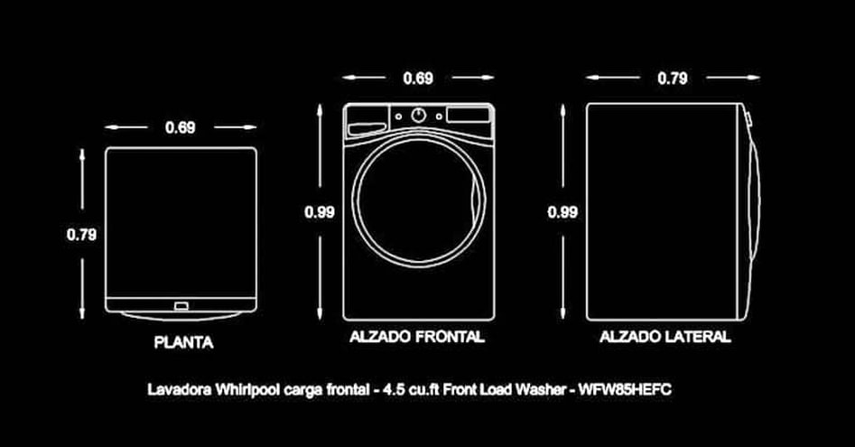 Bloque de lavadora en AutoCAD dwg 2d carga frontal​ CAD blocks