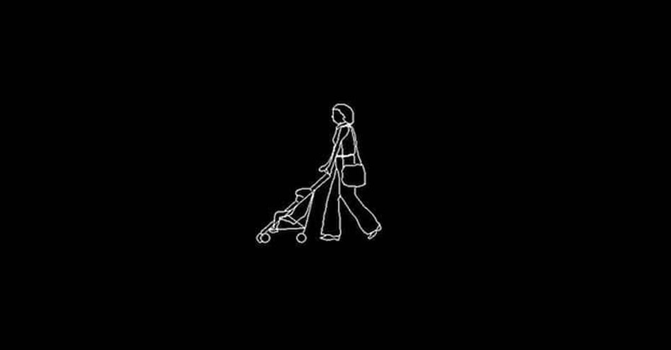 Señora mujer en AutoCAD dwg caminando con carriola​ CAD blocks