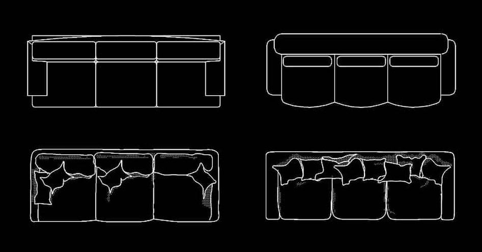 Bloque AutoCAD de sofás dwg de 3 plazas CAD blocks
