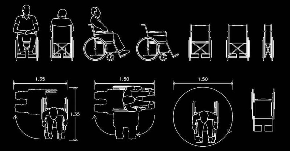 Sillas de ruedas dwg para discapacitados en AutoCAD 2d CAD blocks​