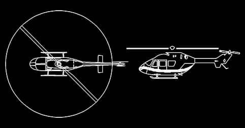 Bloque de Helicoptero en AutoCAD DWG 2D en planta y alzado